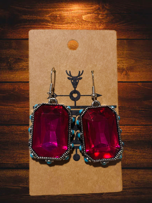 BLINGY| PINK GLASS STONE| TURQUOISE STONE| DROP EARRINGS| WESTERN| RODEO