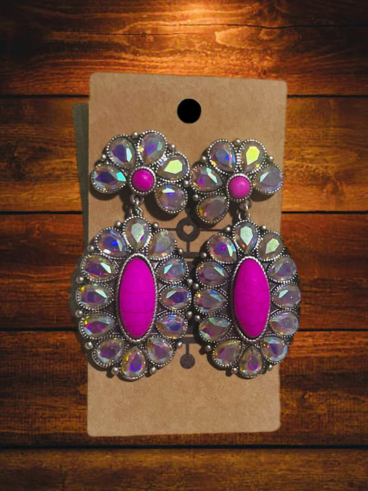 BLINGY GLASS STONE| POST EARRINGS| FUCHSIA| WESTERN| RODEO