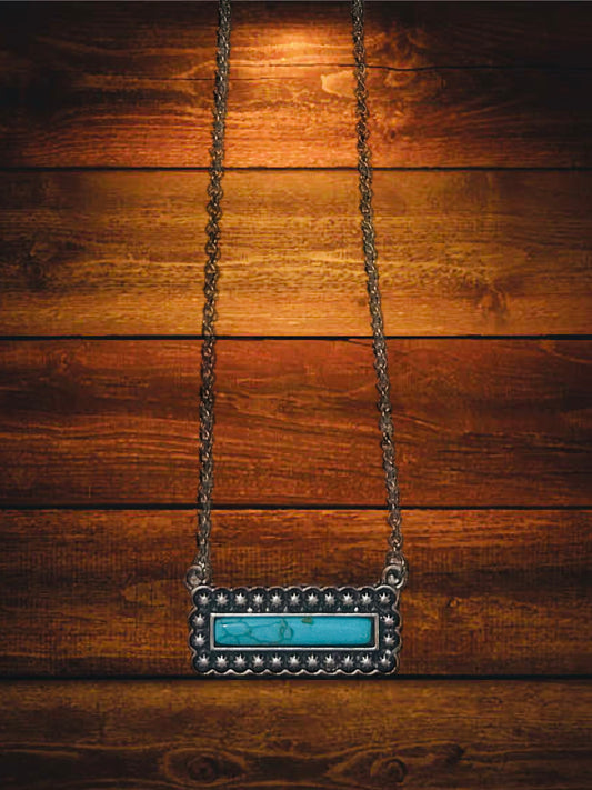 BLUE TURQUOISE STONE| RECTANGLE PENDANT NECKLACE| WESTERN| RODEO